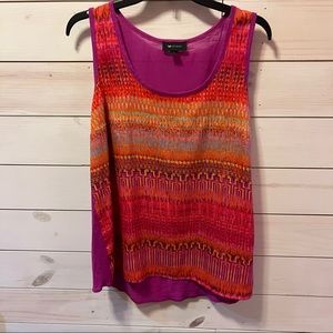 AB Studio Bright Orange Pink Purple Tank Poly-Rayon Blend Size L